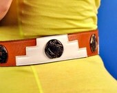 Navajo Vintage 80s Brown and White Leather and Silver Belt XS Extra Small/S Small