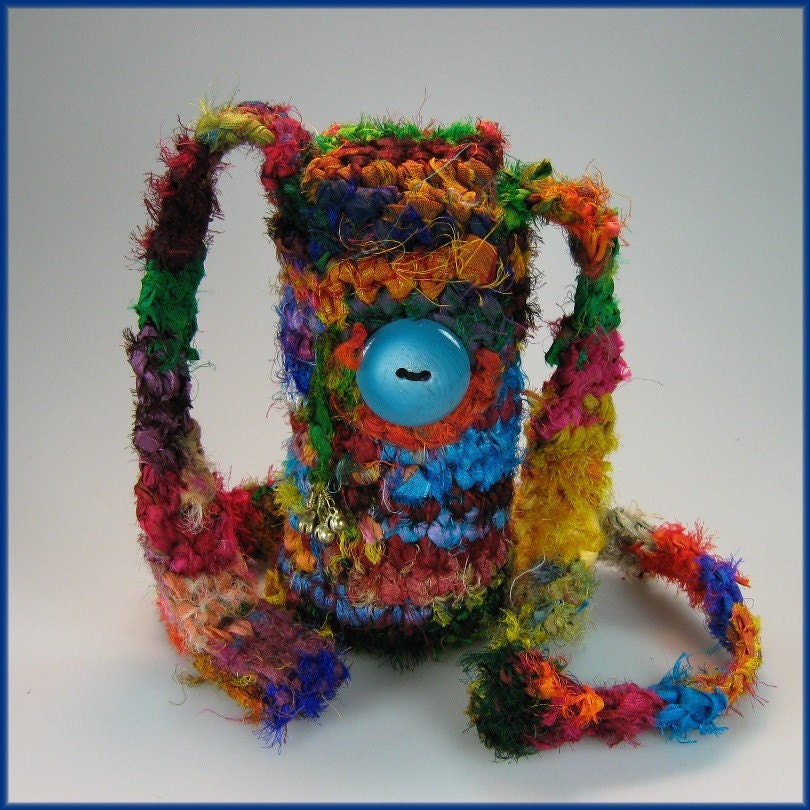 Crocheted Silk Sari Ribbon Tea Tin Purse