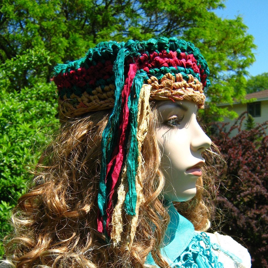 Silk Sari ribbon Crocheted Hat