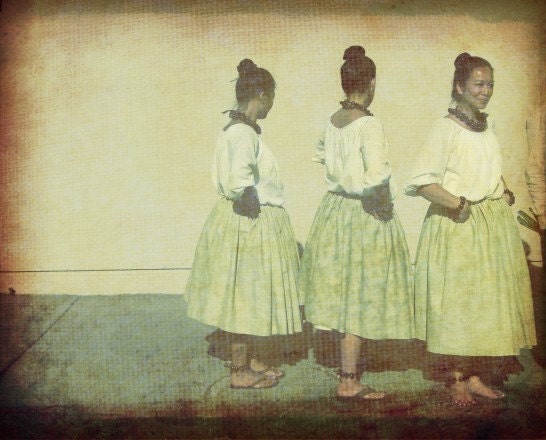Hula dancers - Fine Art Photograph pale mint green decor ochre Hawaiian rust brown earthtones 8x10 Fine Art Photography
