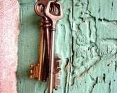 30% off -  Fine Art Photography - French wall art photograph old keys pastel mint green  old wooden door - fine art photography print - LupenGrainne