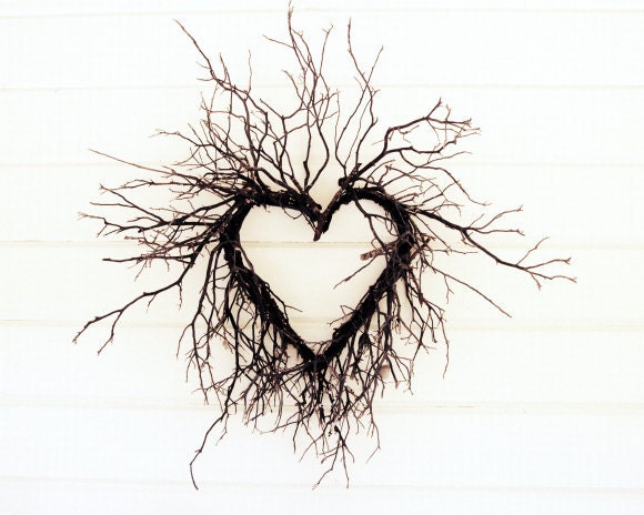 Tree branches love heart - Valentines day - photograph natural  rustic wedding marriage white cottage chic Photograph 8x10 Wild Heart - LupenGrainne
