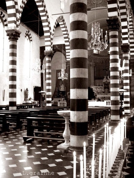 Black and White Church Photography - Italy candles crystal chandelier photograph altars stripes architecture photo bold patterns - 8x10