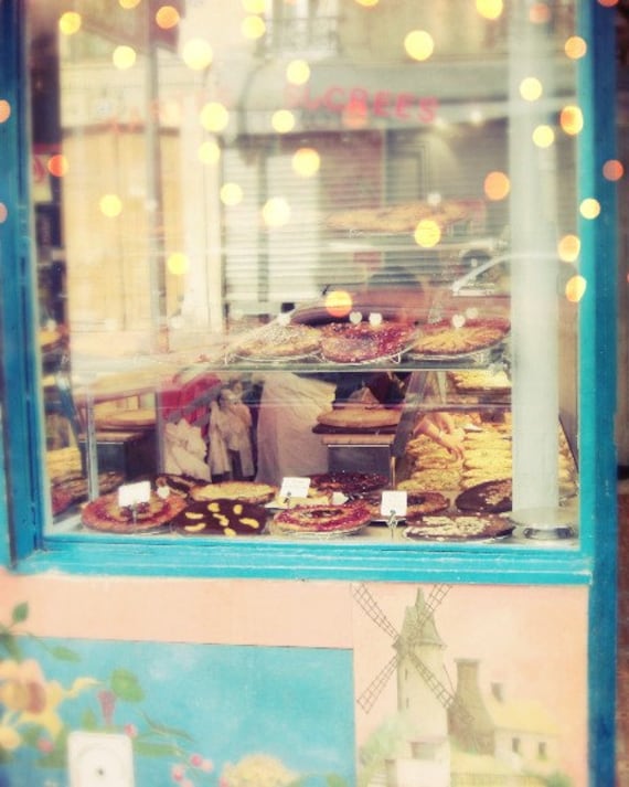 Paris bakery Photography sweets shop bakery pastel pink sparkle lights pies cakes desserts baking french food kitchen art 8x10 - Sucrees