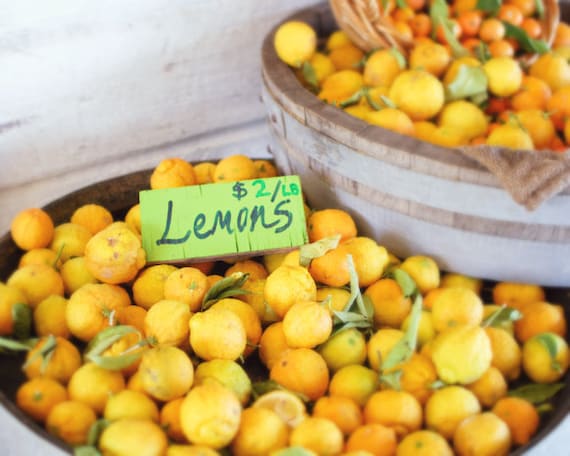 Food photography - yellow orange citrus fresh fruit photography kitchen decor wall art 8x10 "Lemons"