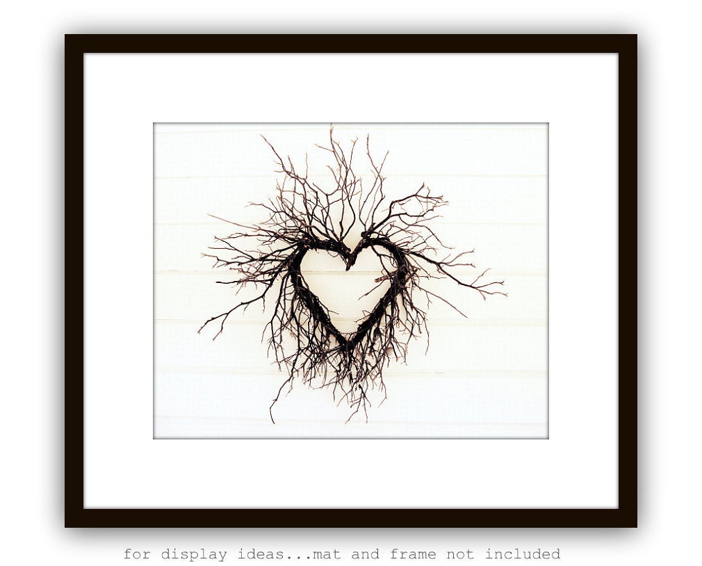 Tree branches love heart - Valentines day - photograph natural rustic wedding marriage white cottage chic Photograph 8x10 Wild Heart