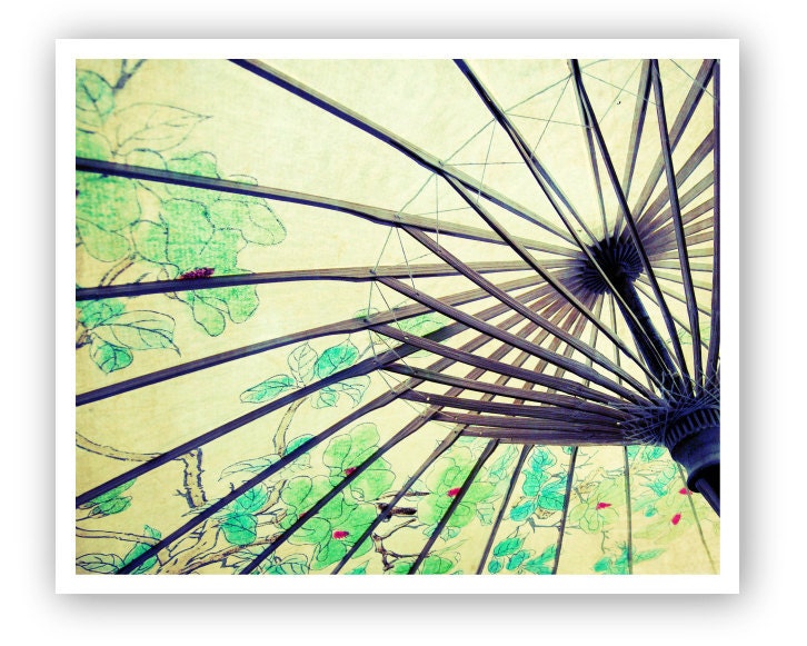 Flower parasol - Fine Art Photography - aqua green wall art wooden spokes wheel radial floral umbrella photo teal mint green decor - 8x10