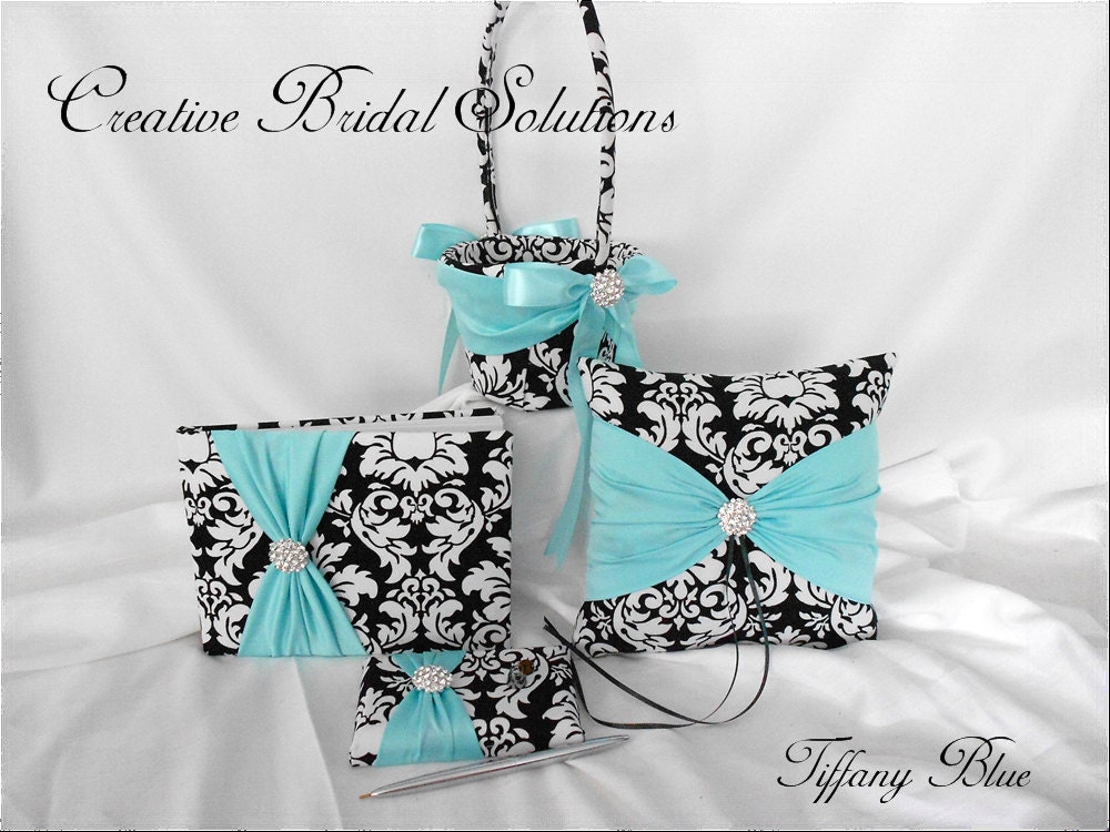 Black and White MM Damask with Tiffany Blue Wedding 4pc Set