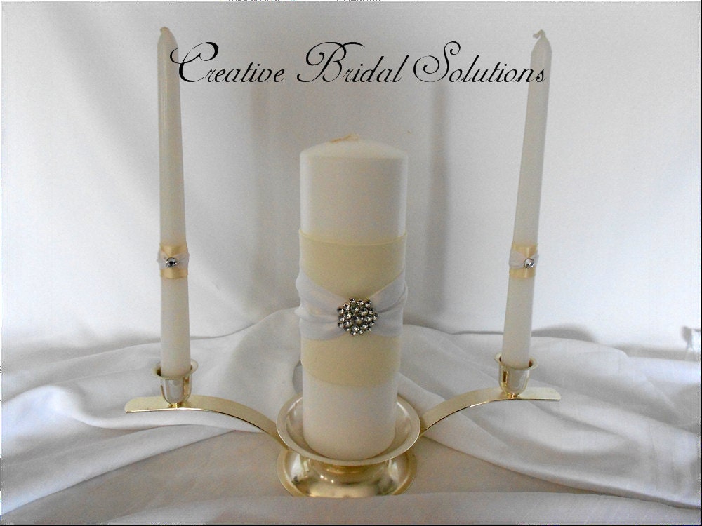 Ivory and White Wedding Unity Candle Set