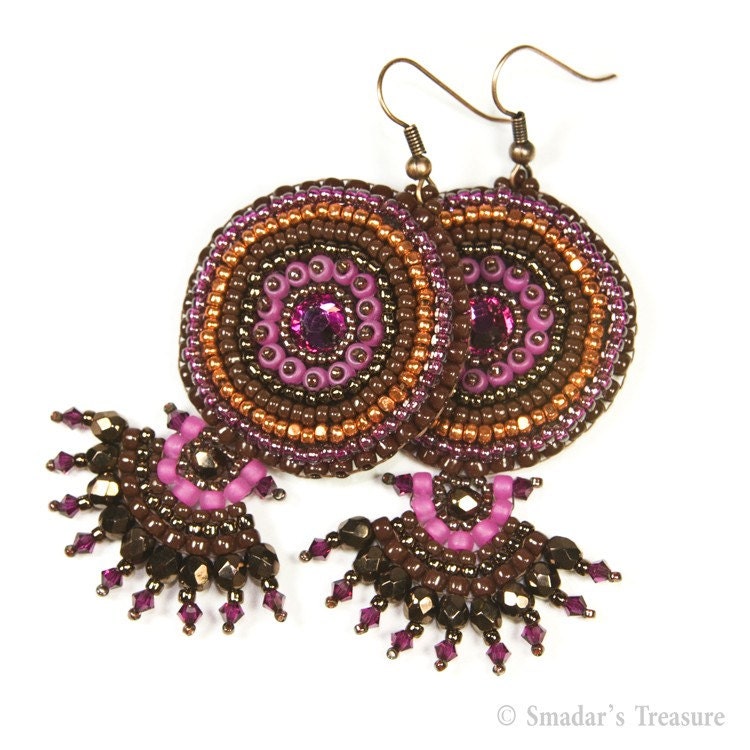 Pink Brown Orange Round Colorful Earrings with Crystal