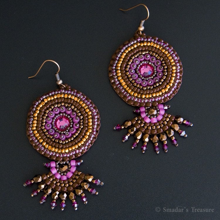 Pink Brown Orange Round Colorful Earrings with Crystal