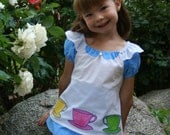 Alice in Wonderland sweet shorts set in blue and white with TEACUPS custom boutique with applique