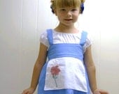 Belle Everyday shorts set CUSTOM boutique set in blue and white with rose applique apron size 2T to 6X