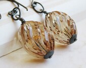 Lucite Earrings -  Vintage,  Oxidized Silver, Golden, Topaz,  Dangle Earrings, Lucite Jewelry