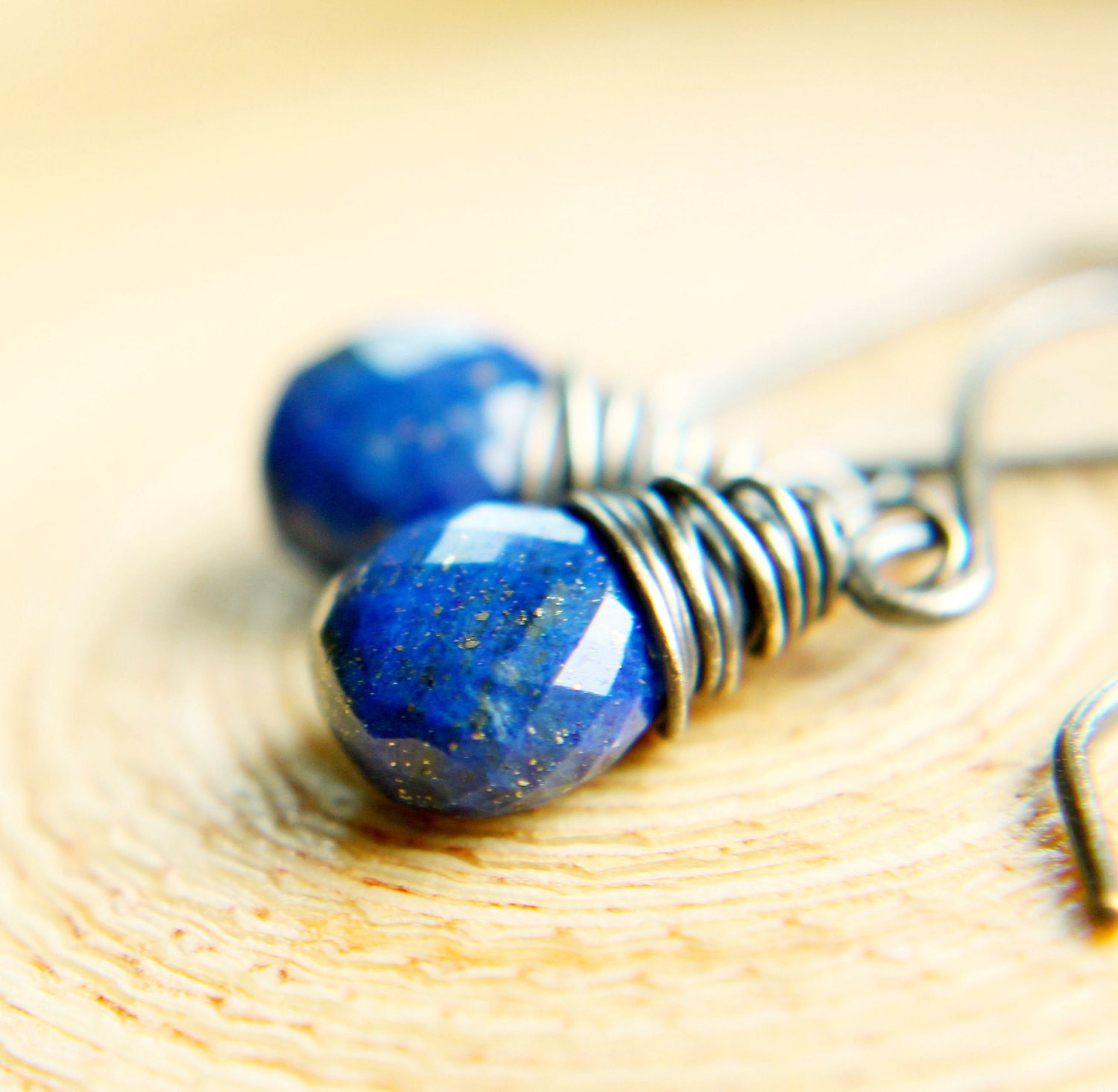 Gemstone Earrings - Lapis Lazuli,  Blue, Oxidized Silver,  Wire Jewelry, Gemstone Jewelry, Handmade Earrings, Birthstone