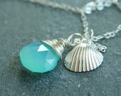 Gemstone Necklace - Chalcedony, Sterling Silver, Turquoise,  Handmade Jewelry, Shell, Gemstone Jewelry