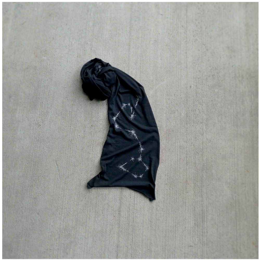 Scorpio Rising - unisex scarf - jersey scarf - scorpio constellation on heather black jersey - zodiac sign - men / women - blackbirdtees