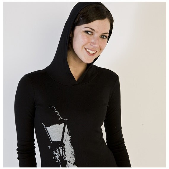 SALE - Scarlet Street Film Noir Hoodie - women's small - retro print on black pullover