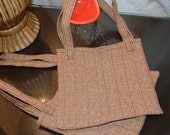 Tote Bag Small Vintage Fabric Brown Stripes