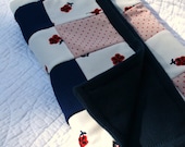 Stroller Quilt Red White Blue Vintage Fabric  OOAK