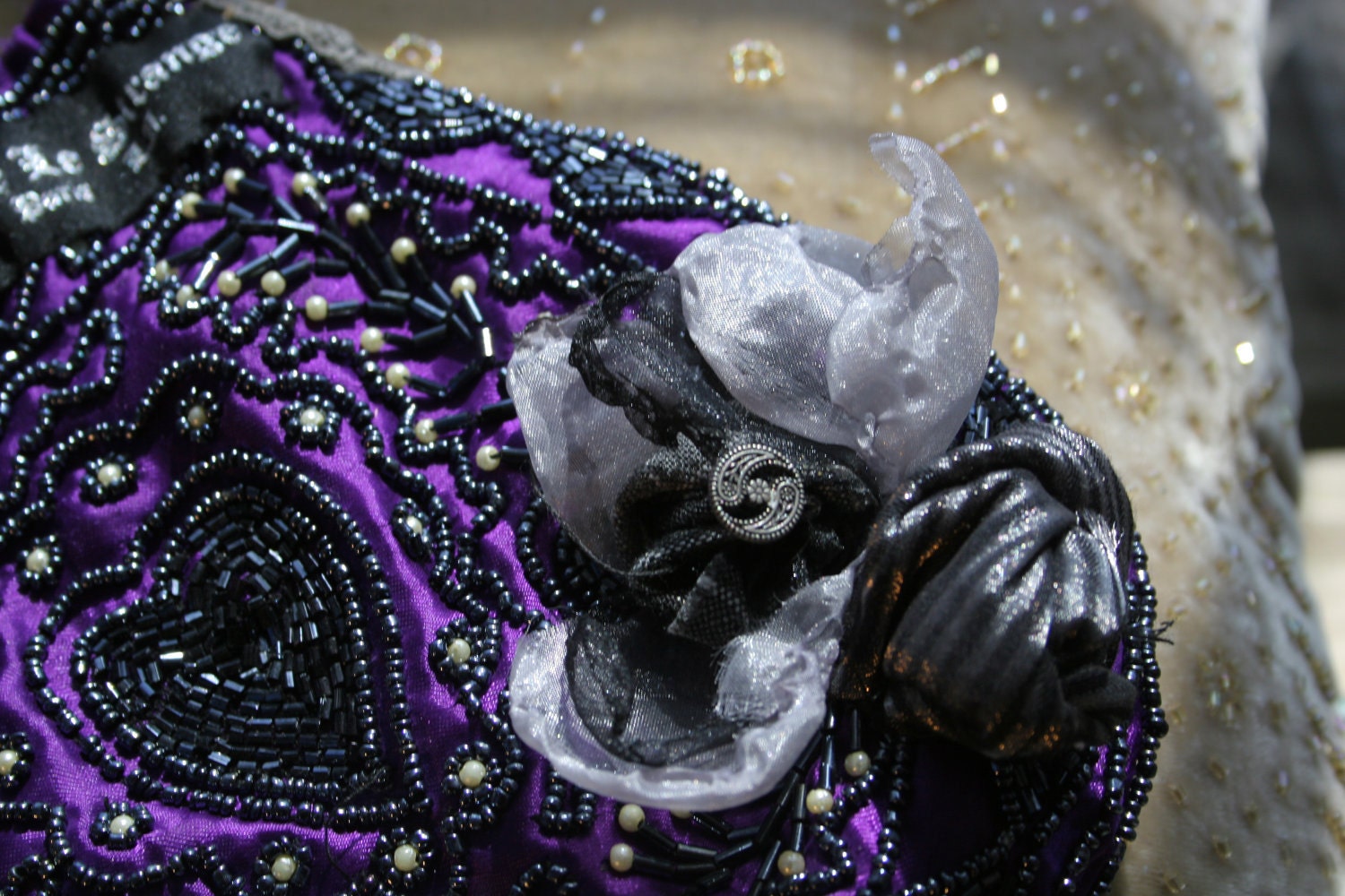 purple satin beaded flapper purse ooak