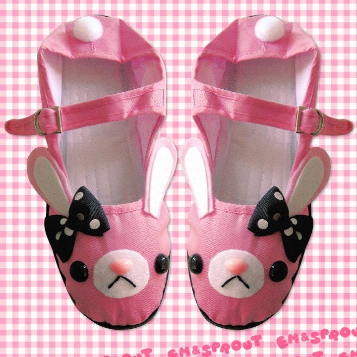 Pink Bunny Mary Jane Shoes - Size 7