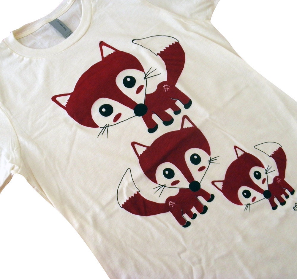 Womens FOX T-Shirt - Cute Red Foxes Top- Available in Ladies sizes S, M, L, XL