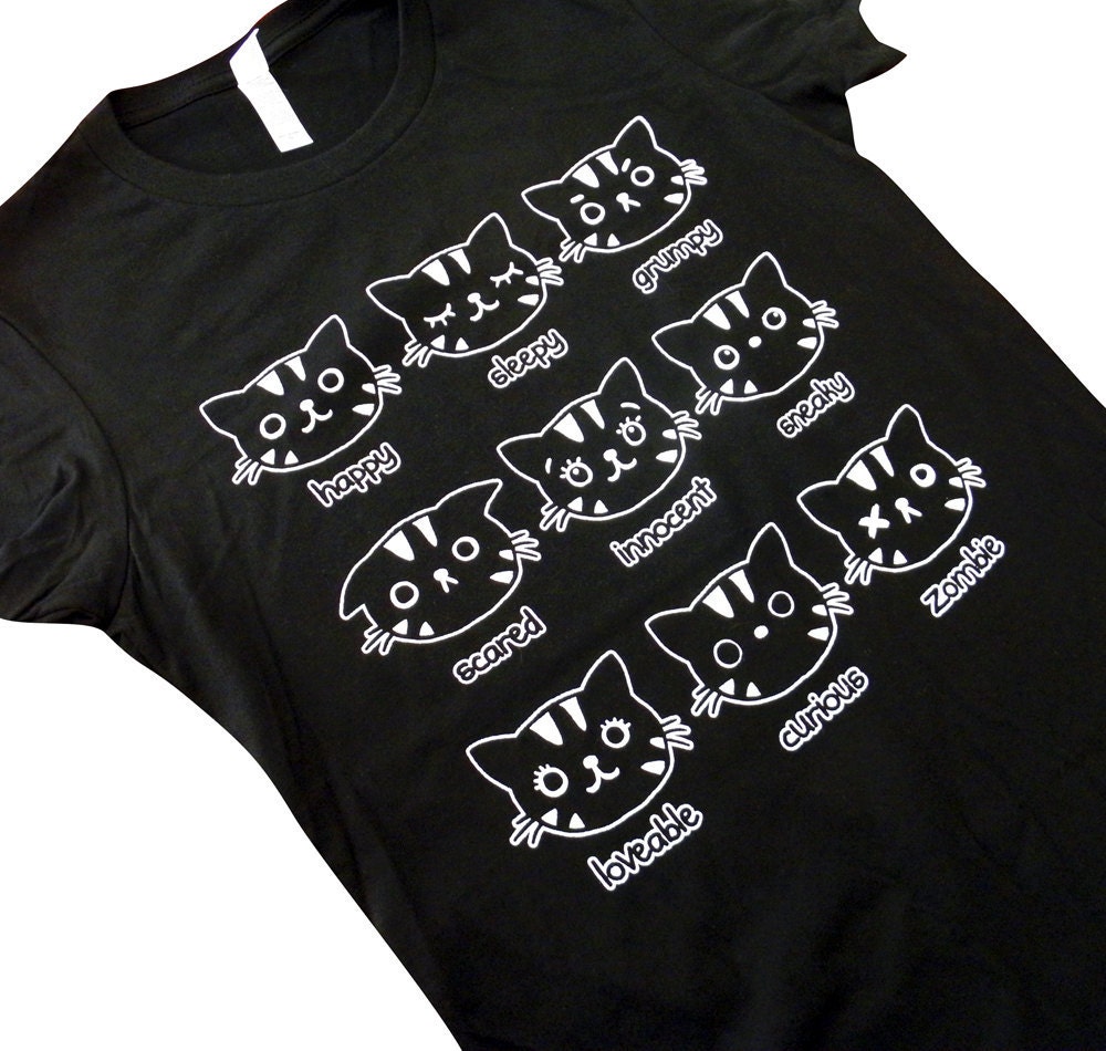 Cat Shirt - Moody Cats Ladies Shirt - (Available in Sizes S, M, L, XL)