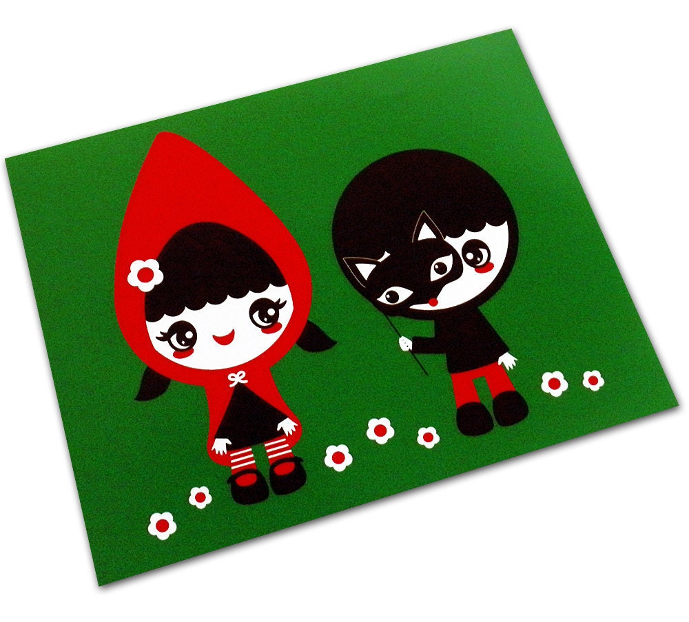 Little Red Riding Hood and the Wolf Art Print - 8 x 10