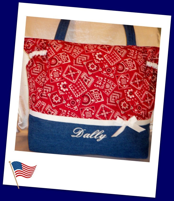 Designs by Keri  Western Red or Maroon or blue Bandana Duffle Diaper bag