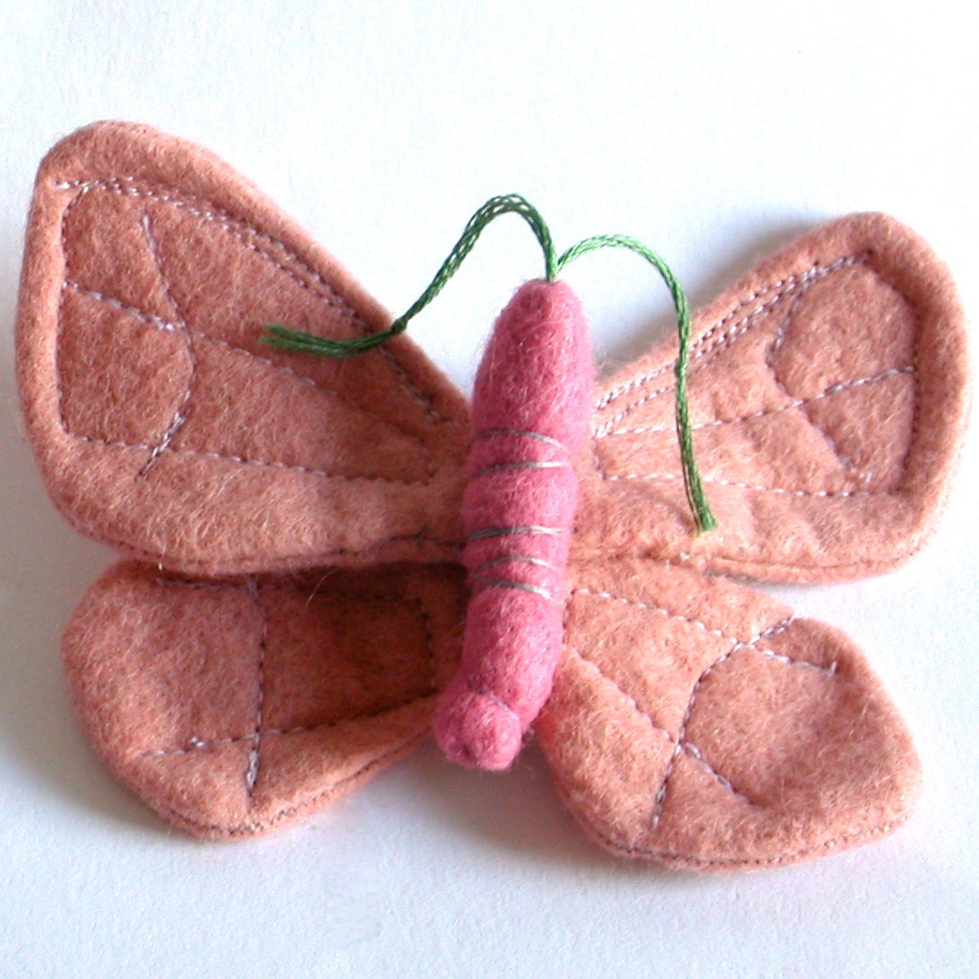 Pale Peach Wool Felt Butterfly Hair Clip