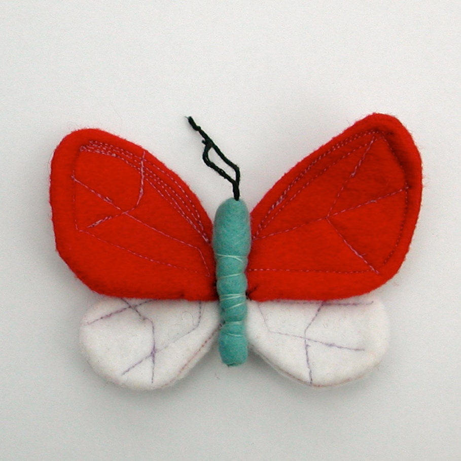Red White and Blue Eco and Wool Felt Butterfly Hair Clip