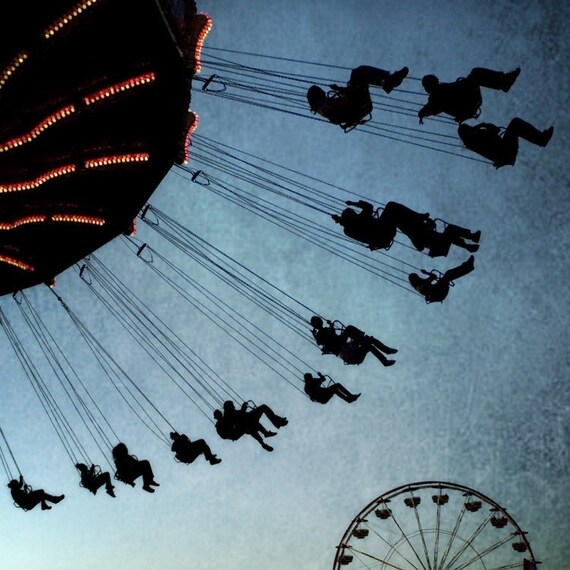 carnival fair swings ferris wheel evening blue sky art print "Twilight Swings" 8x8 photo