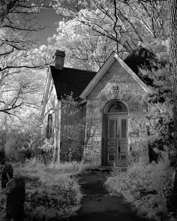 house stone black white stone architecture print "Hazen Library" 8x10 infrared photo