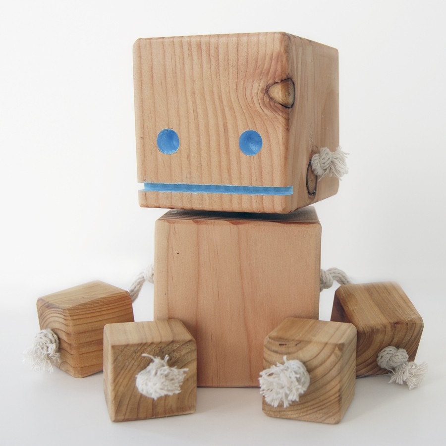 Block Bot a robot made from reclaimed wood