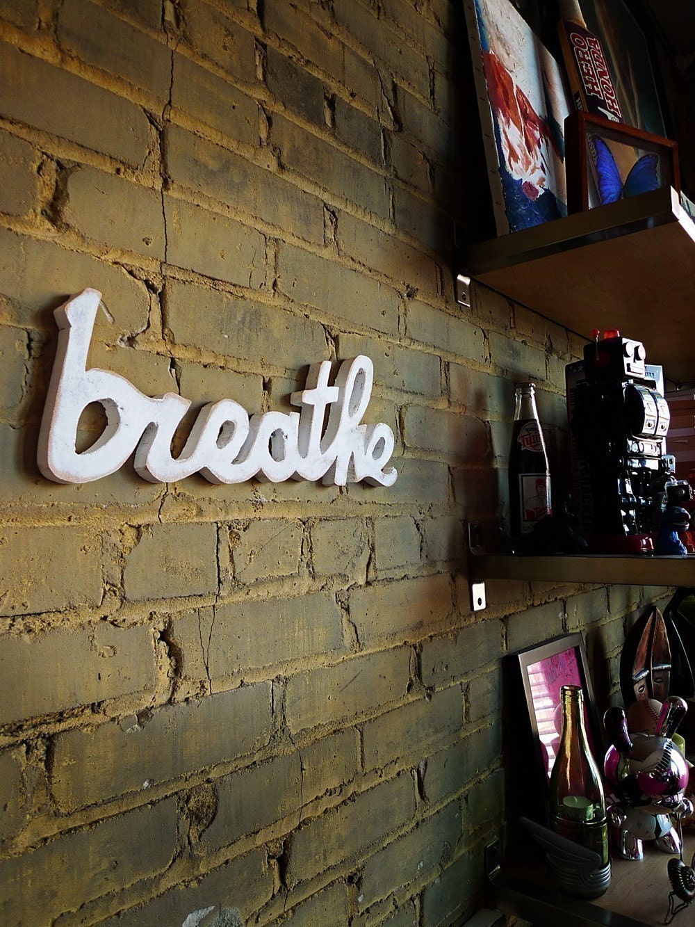 breathe handmade wood sign - wall decoration for vintage or modern decor