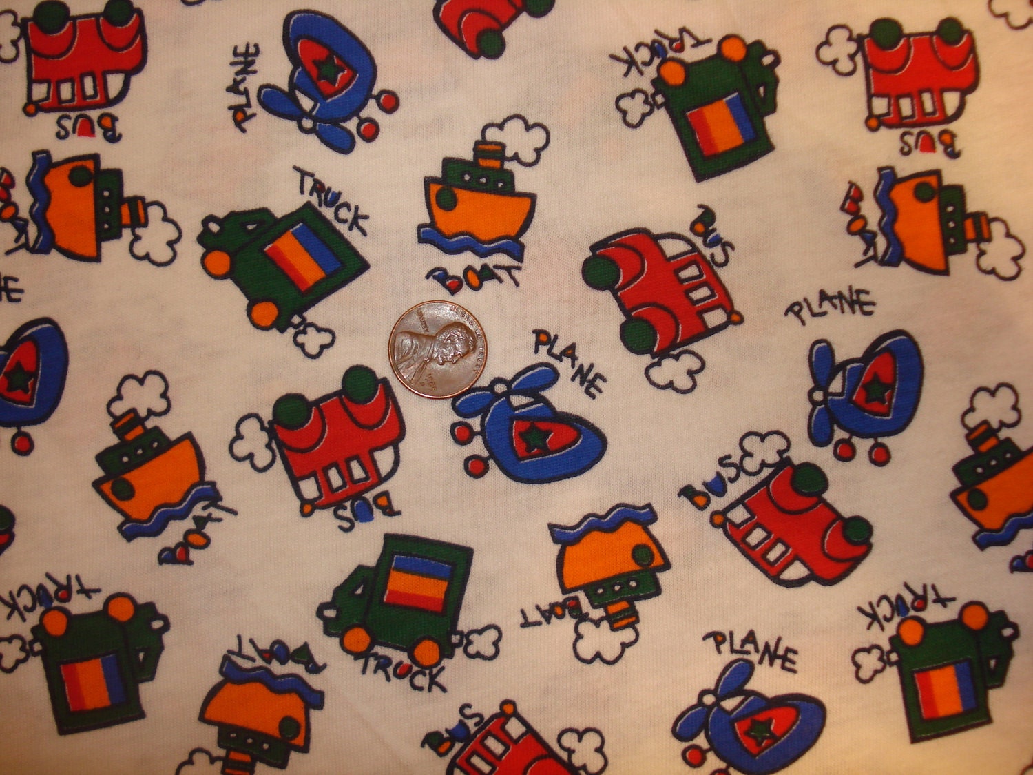 BOYS Transportation CUTE primary print on  jersey  Knit Fabric 1 YD