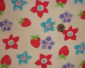 Strawberries and flowers on  Cotton Interlock knit fabric 1 Yard