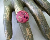 Vintage Wood Cabochon Ring - Bunny