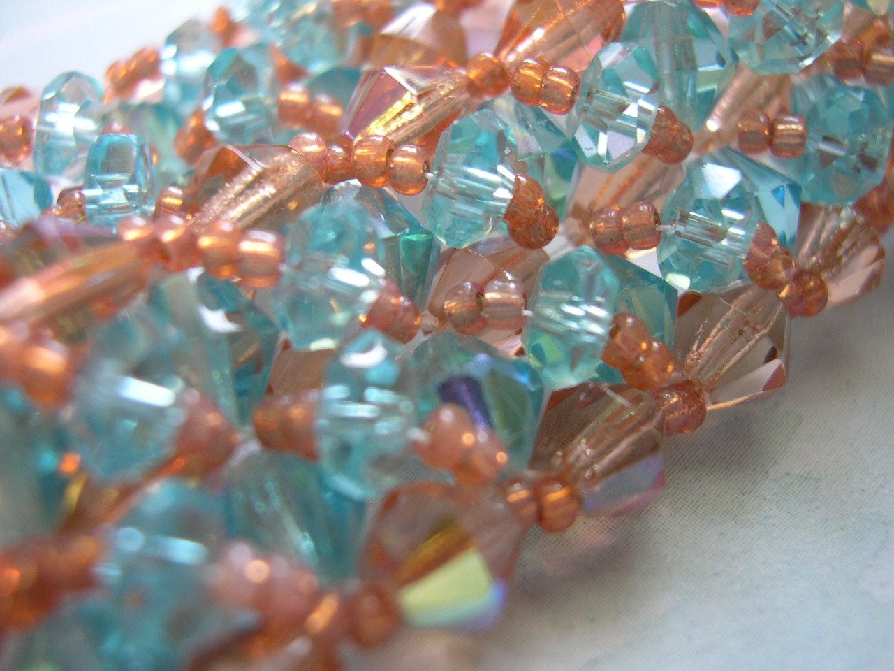 Peach and Aqua Woven Bracelet
