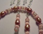 Pink Pearls and Cat's Eyes Sterling Hearts - Bracelet and Earrings