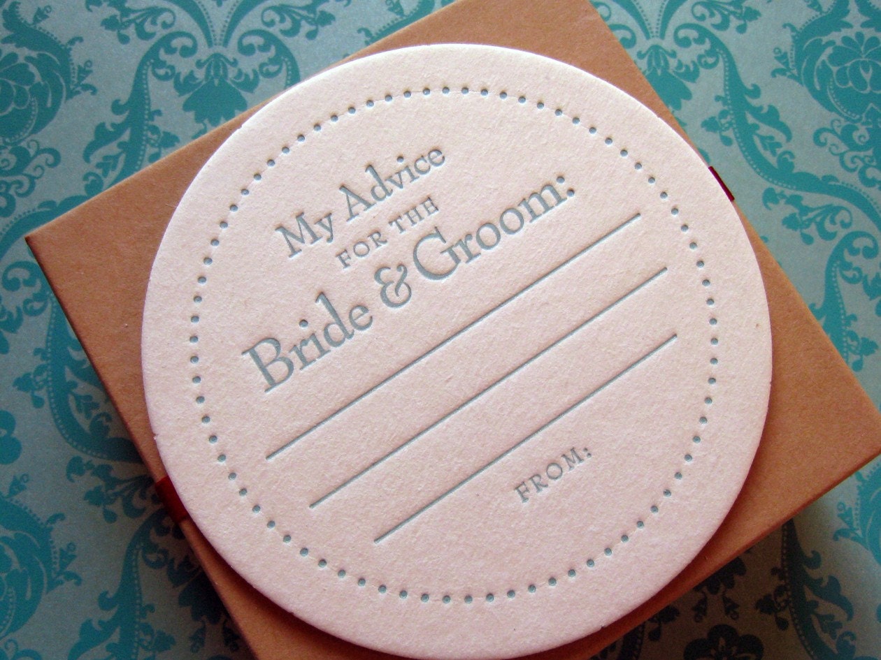 Letterpress Coaster Set - advice for the bride and groom (set of 20)