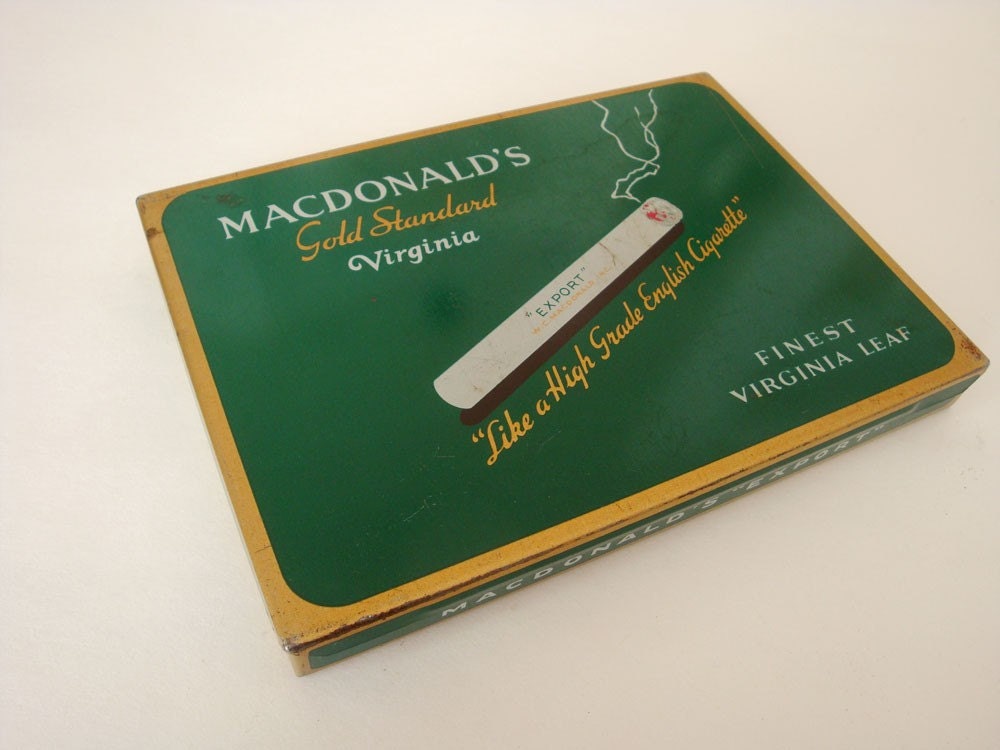 Vintage MacDonald's Gold Standard Cigarette hinged Canadian Tin - Finest Virginia Leaf