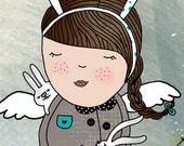 Girl and bunny print - Anita. Animal lover. Children illustration. Art by Kristina Sabaite