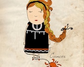 Cancer Zodiac print. Girl illustration. Home decor. Nursery room. Astrology art.