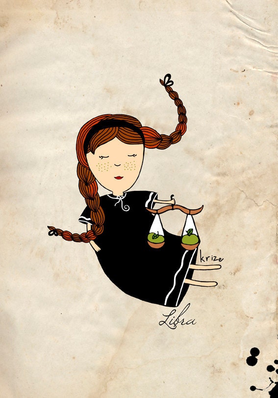 Libra Print. Zodiac Signs. Astrology. Nursery room. Wall art. Girl illustration.