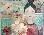 Flower Your Heart - Print of Original Collage Mixed Media Painting