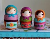 Needle Felted Matryoshka Russian Dolls Wearing Aprons, Set of 3, Handmade by Val's Art Studio