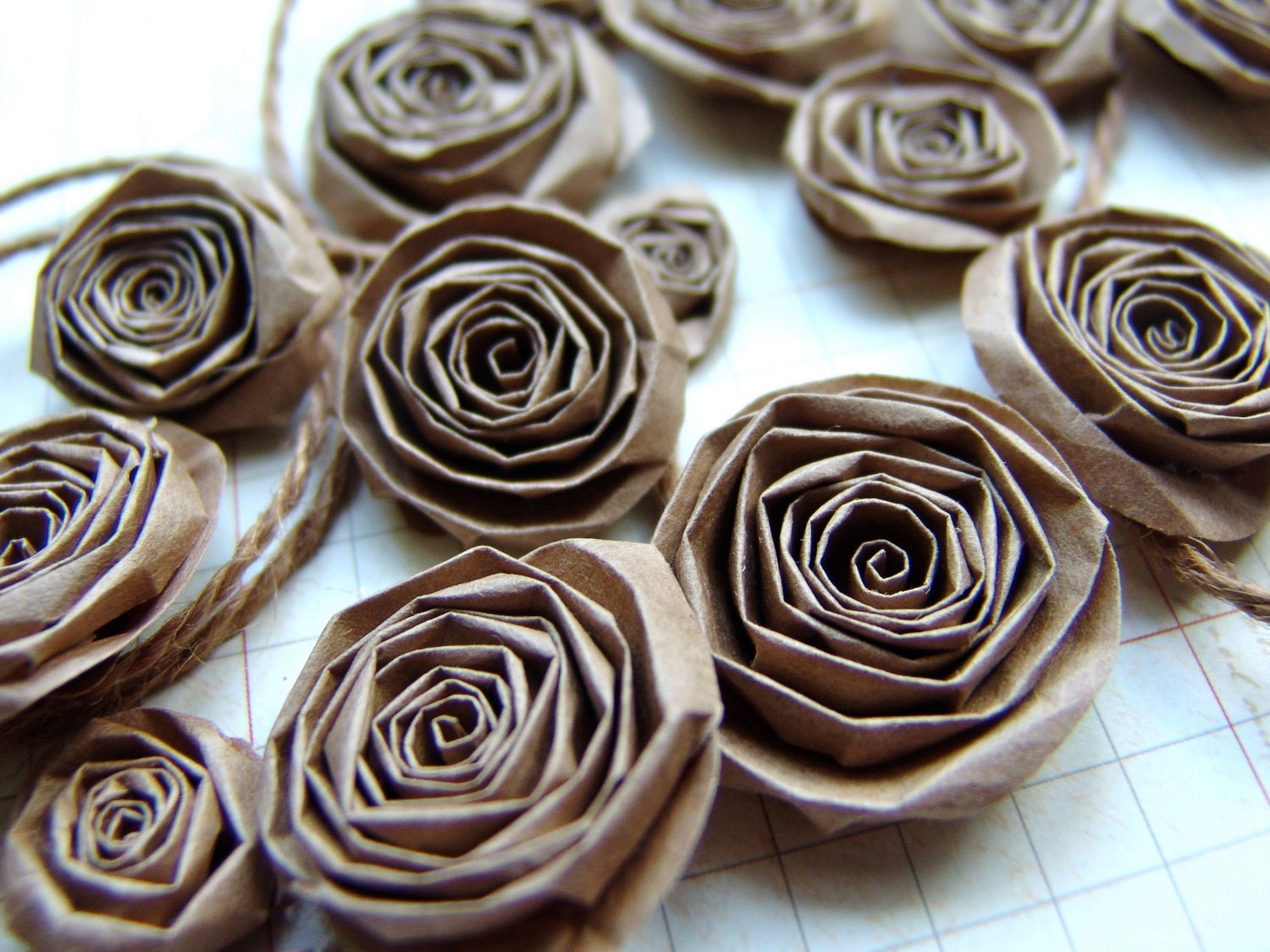 Upcycled Recycled Paper Bag handmade paper flowers SET of 15 kraft paper roses