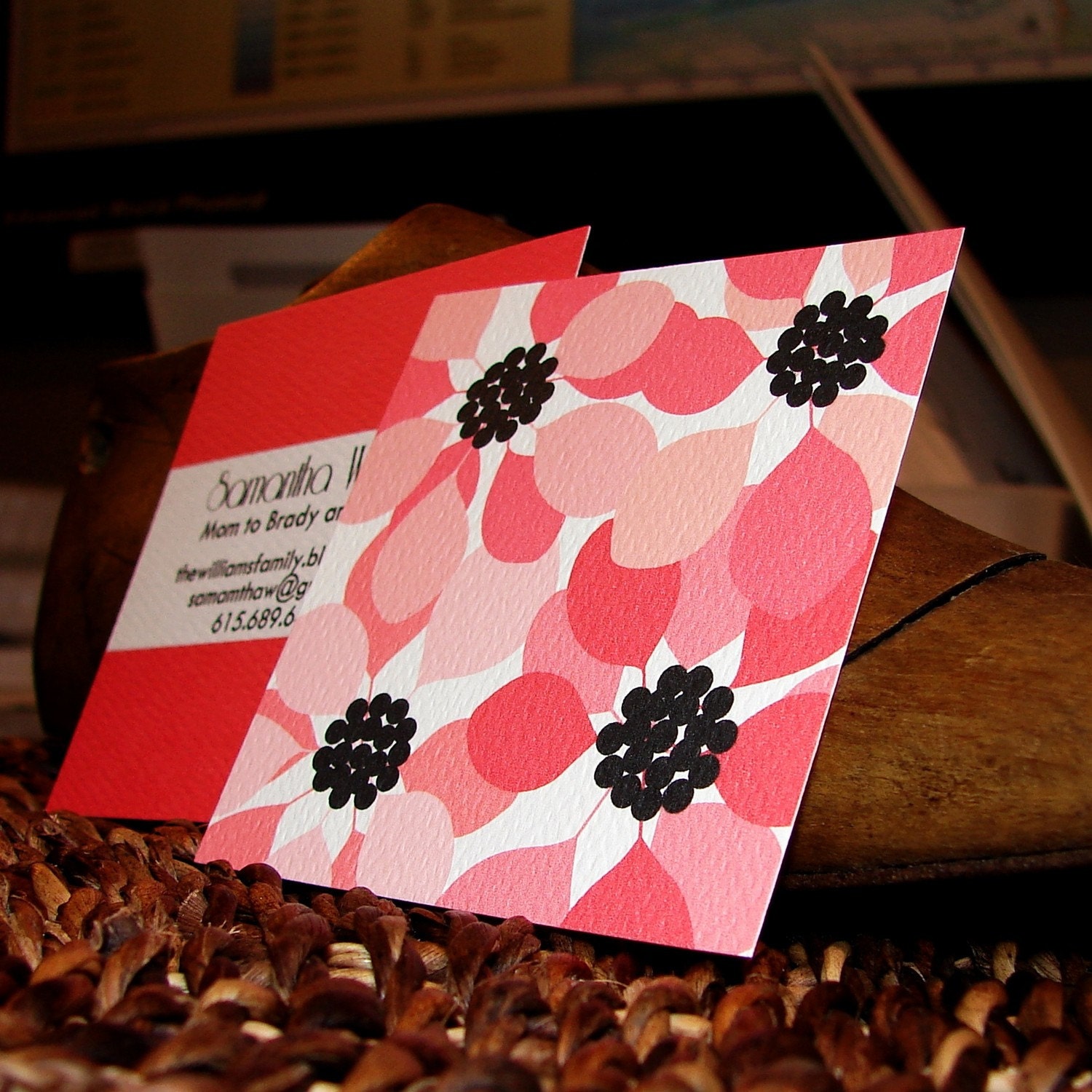 pink poppies double sided calling card set (50)
